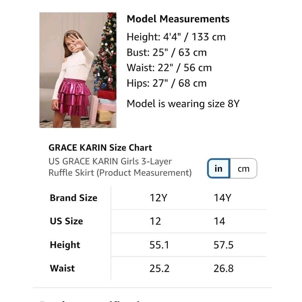 GRACE KARIN Girls Metallic Party Skirt Girls Fashion 3 Layer Ruffle Skirt Sz 14 - Picture 8 of 9